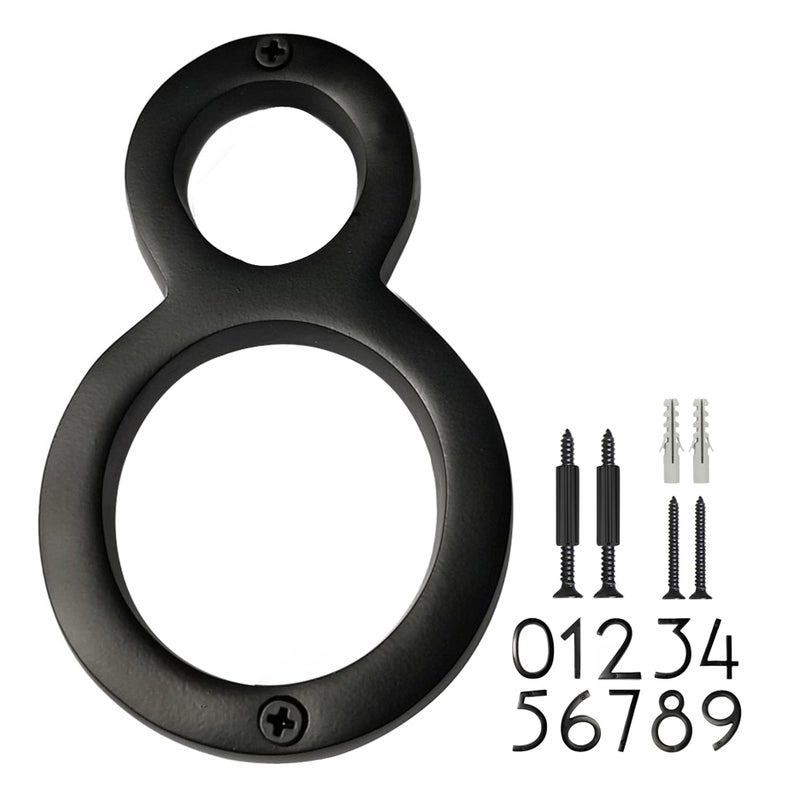NACH Floating House Numbers, 6 inch Aluminum Black House Numbers for Outside - Number 8, Door Numbers with Mounting Hardware - Image 1